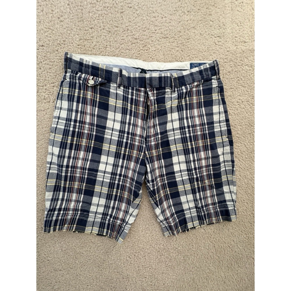 Vtg Polo Ralph Lauren Sportswear Plaid Flat Front Shorts Mens 36 Blue White Red